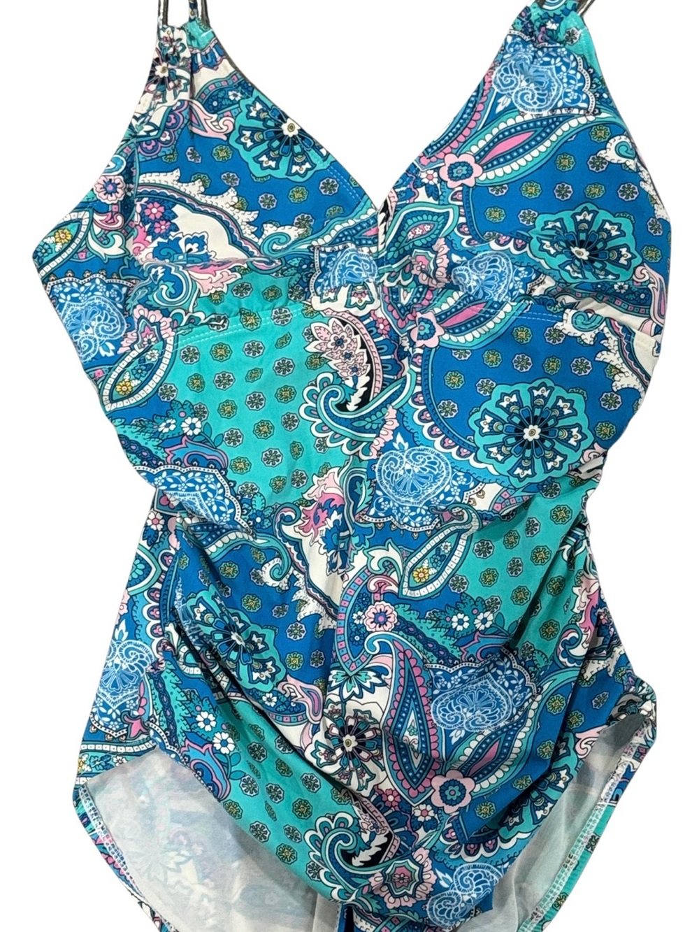 Spanx Womens Blue Paisley One-Piece Swimsuit
